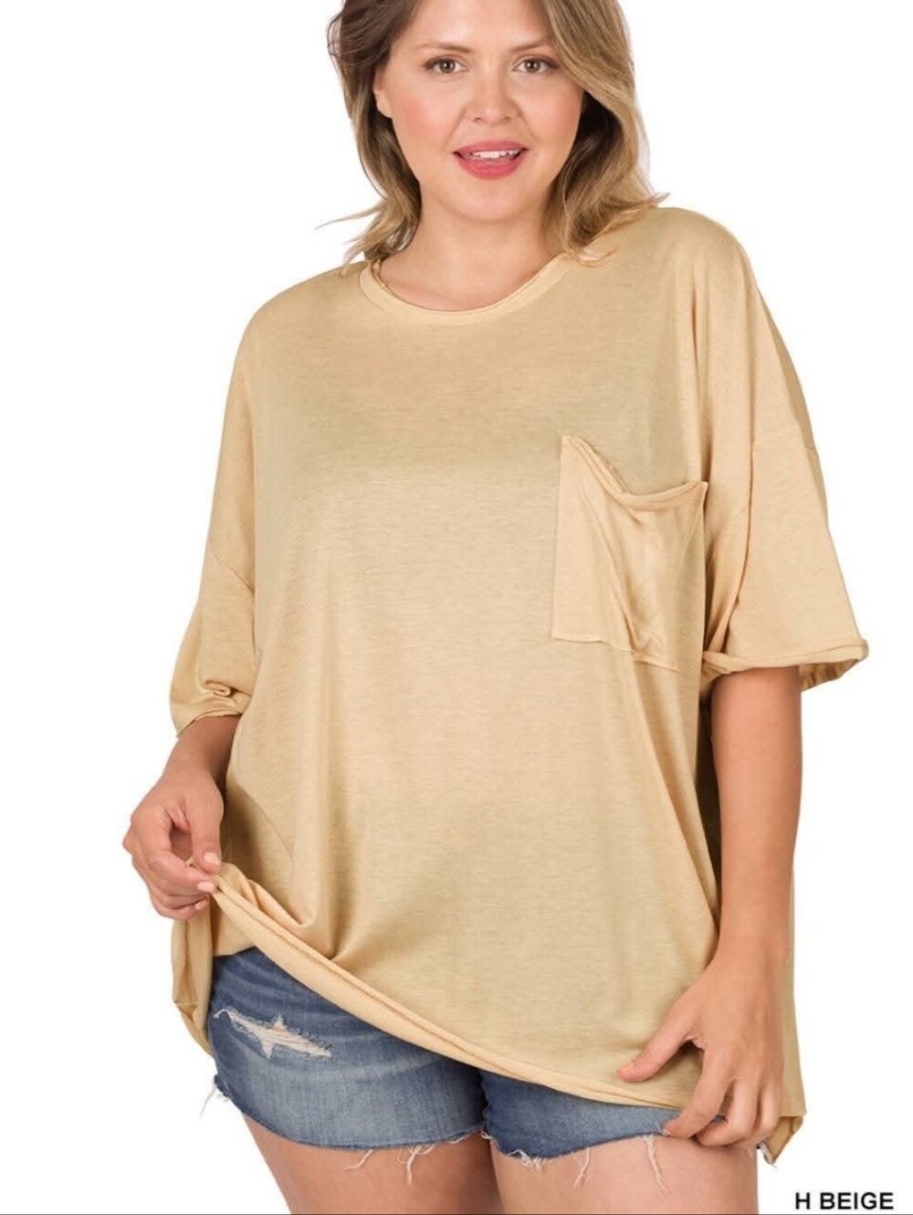 New Zenana Heathered Beige Oversized Tri Blend Boyfriend Tee
